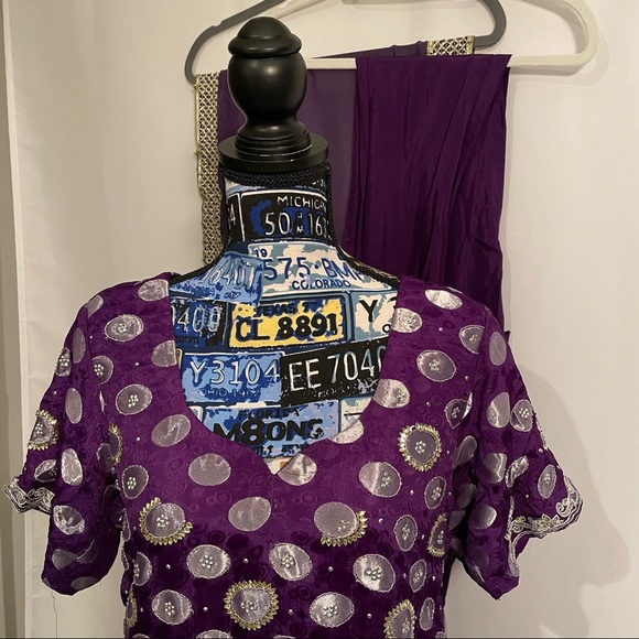 Purple Foil Salwar Kameez Indian 3-Piece Set – Size 40 - Picture 2 of 15